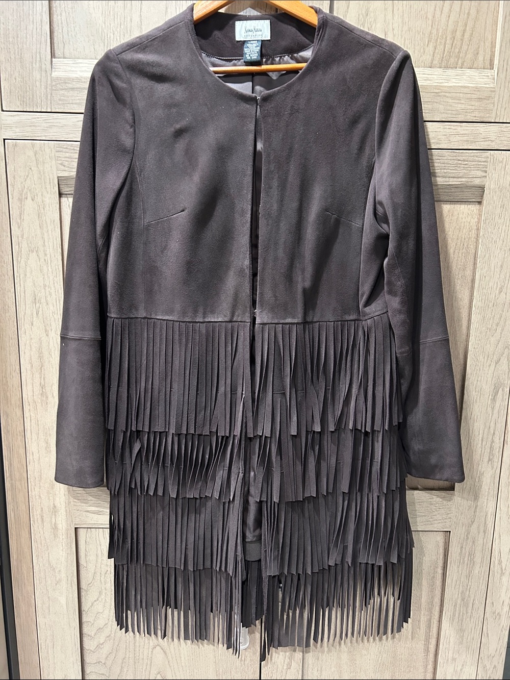 Neiman Marcus Dark Brown Suede Fringe Leather Jacket